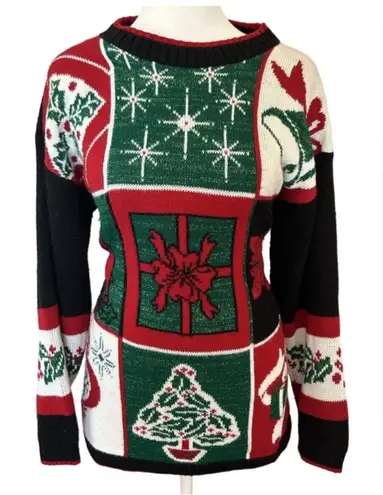 Vintage 80’s 90’s whimsical festive ugly Christmas patchwork nostalgic sweater S