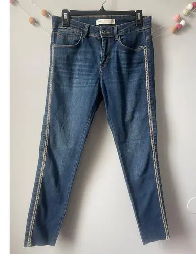 ZARA  Bejeweled Stripe Dark Blue Denim Skinny Ankle Jeans