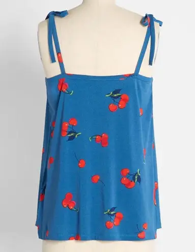 Modcloth  Cherry Bomb Tank Top Womens XS Blue Easy Like a Summer Morning Coquette