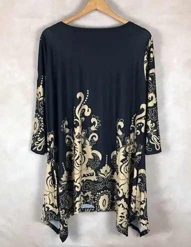 WHITE MARK 3/4 Sleeve Asymmetrical Black Printed Tunic NWT 1XL Size 1X