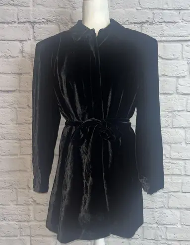 Amanda Smith Women’s Black Velvet Silk Blend Belted Shirt Jacket Dark Academia