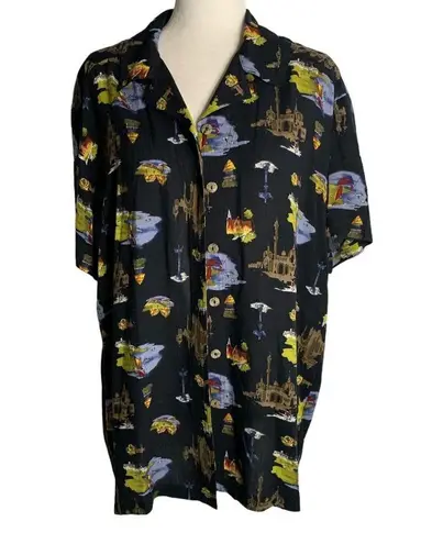 carole little Vintage 90s Dress Shirt Set L Black Button Up Short Sleeve Rayon