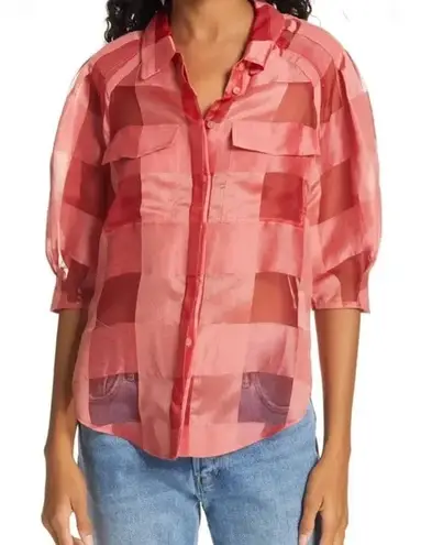 Rebecca Taylor Organza Check Three-Quarter-Sleeve Blouse
