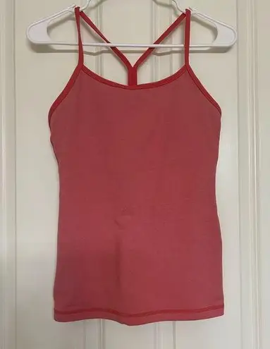 Lululemon  Power Y Tank in Coral Pink Stripe with built in bra - Size 6