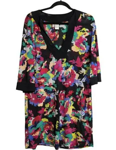 Anne cole Cabana Party Floral V Neck Tunic Swimsuit Cover Up Beach Pool Size S/M