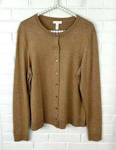 Charter Club Gold Metallic Thread Knit Cardigan Sweater Size L - Image 1