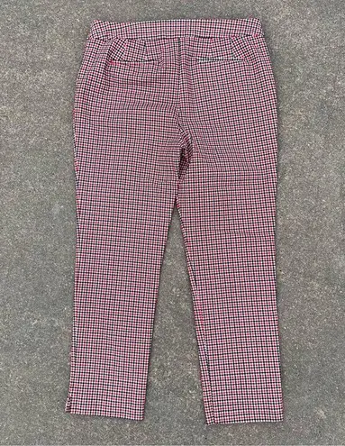 Boden red blue white houndstooth plaid ankle dress pants 10R Size 10