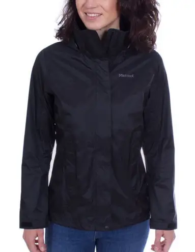 Marmot Women's PreCip Eco Black Hooded Waterproof Lightweight Rain Jacket, L
