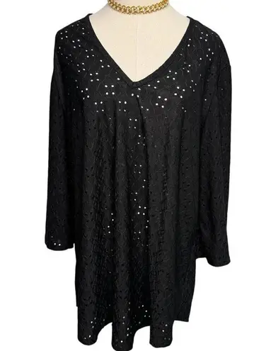 Jordan Taylor black eyelet long sleeve swim cover-up tunic mini dress size XL