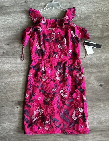 H by Halston Halston Bright Raspberry Dress with Floral lace embroidery