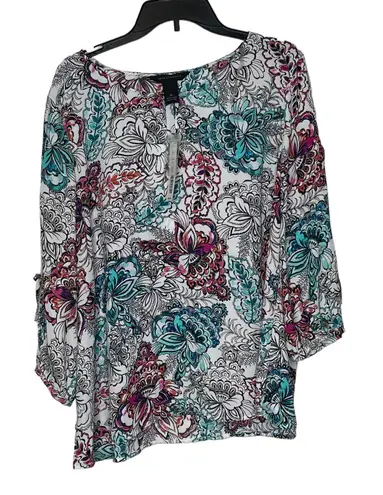Investments Women XL Floral Blouse Cold Shoulder Sleeve Oversized Tunic Top NWT