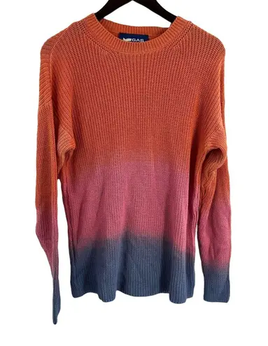 GAS Ombre Sweater Orange Pink Blue Chunky Crew Neck 100% Cotton Size Small New