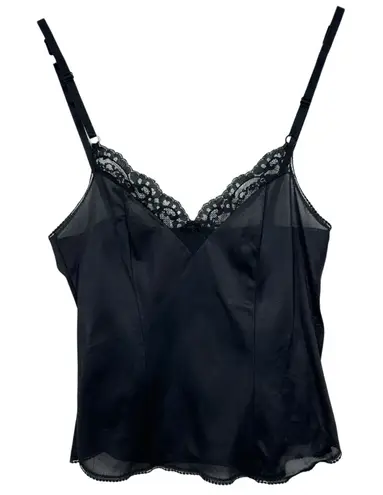 Maidenform Vintage Black Lace Trimmed Satin Slip Camisole Top Adjustable Straps Delicate