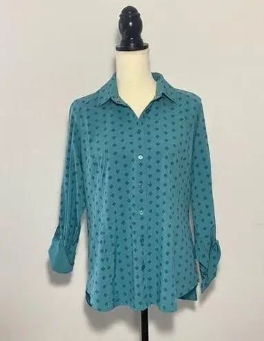 Orvis NEW  Shirt Women's Teal Button Up Roll Tab Sleeve Pockets