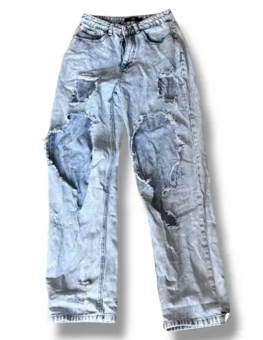 Missguided | Light-Wash Distressed Straight-Leg Jeans | Size 4