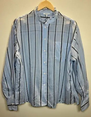 Reiss Women's Avera Size 8 Blue Cotton Silk Blend Shirt Striped Long Sleeve NWT
