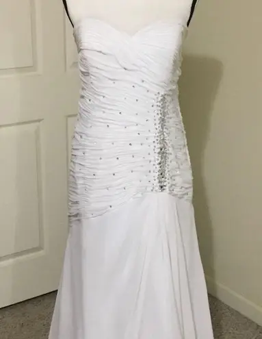 White Karishma Runched Wedding Formal Dress Prom Wedding Sparkly Sequins S Silver