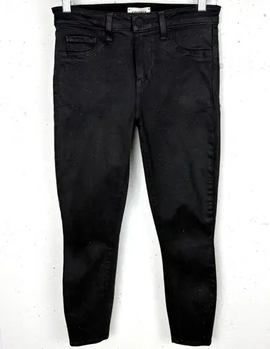 L'Agence Women Margot High Rise Skinny Jeans Silver Glitter Coated Black Size 25