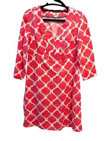 Boden USA Boden 100% Linen Tunic Dress Pink White Moroccan Tile Coastal Nautical Sz US 6R