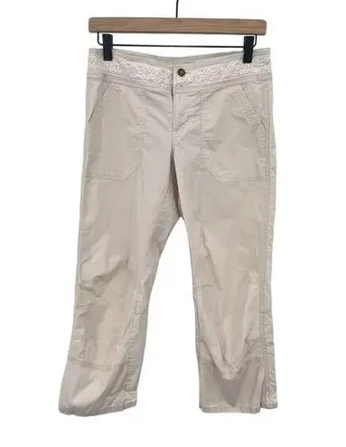 Kuhl pants women's 6 tan organic cotton blend crochet lace trim cropped Y2K