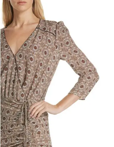 Veronica Beard 💕💕 Alamo Printed Ruched 100% Silk Dress ~ Rust/Ivory 10 NWOT