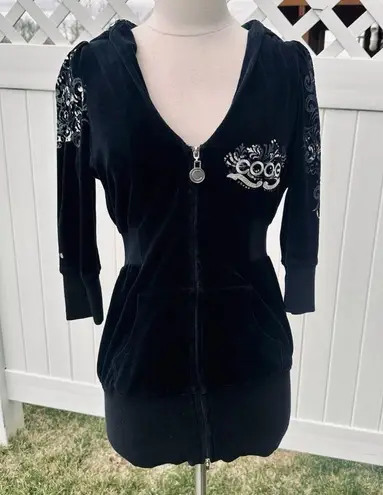 COOGI Velour Embroidered Hoodie Zip Front