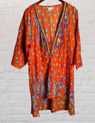 Jessica Taylor Vintage Paisley Tunic Dress Boho Embellished Lace Up Asymmetrical Whimsical 1X