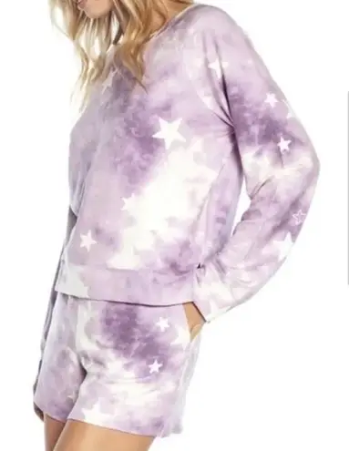 Wildfox  Lounge Set Tie Dye Stars in Purple & White Sz XL NWT Sweatshirt & Shorts - Image 1