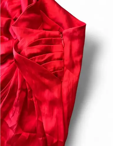 Carbon 38 Red Satin Midi Skirt