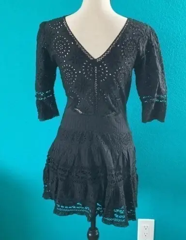  Love Shack Fancy Paige Eyelet Lace black Dress in size 0