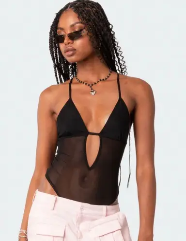 Edikted Black Open Back Mesh Bodysuit