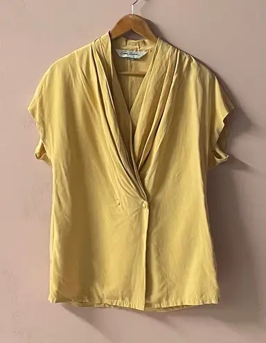 Vintage Annie Alexander 100% Silk Mellow Yellow Blazer Blouse Size 4 EUC