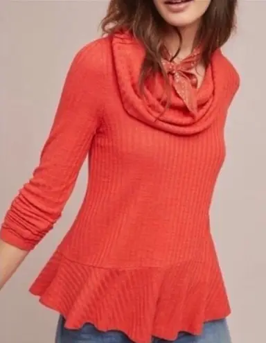 Maeve Anthropologie Winterscape Cowl Neck Peplum‎ Top Women's XSP Orange