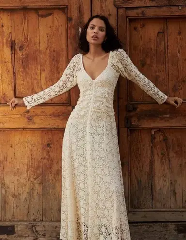 NWOT byTiMo lace long sleeves button down beige maxi dress beautiful size S White