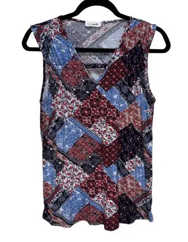 Loveappella Mix Print Gathered Shoulder Cutout Tank Size L