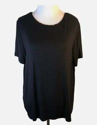August Silk Womens Sz M Black Sheer Pleated Back Short Sleeve, scoop neck