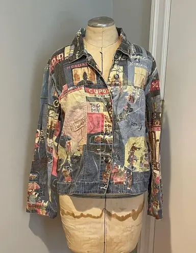 Chico's Design Printed Denim Jacket Size 1 Blue