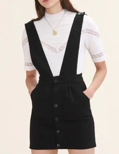 Maje Ritana Strap-Detail Black Denim Skirt Pinafore Jumper Skirtall Overalls Med