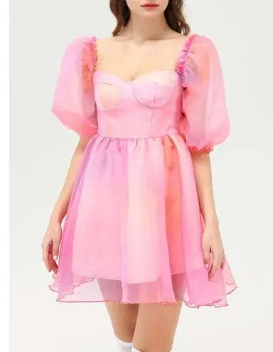 Cider NWT Heart on Fire Tule Pink purple Orange ombre Mini Dress size Medium