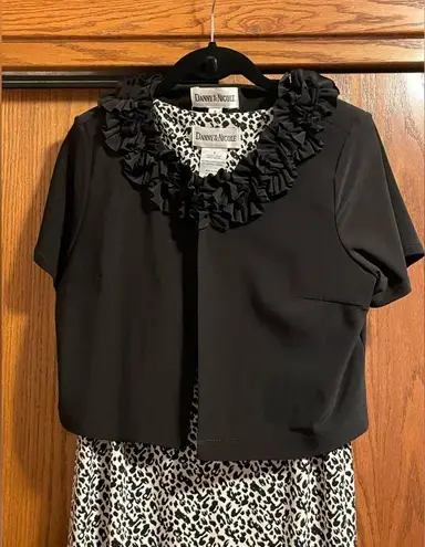 Danny & Nicole Cheetah Animal Print Dress With Black Ruffle Jacket, Size 8 EUC