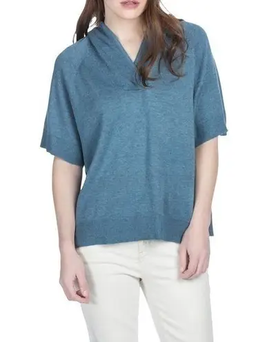 Lilla P Hooded Short Sleeve Blue Pullover Size S