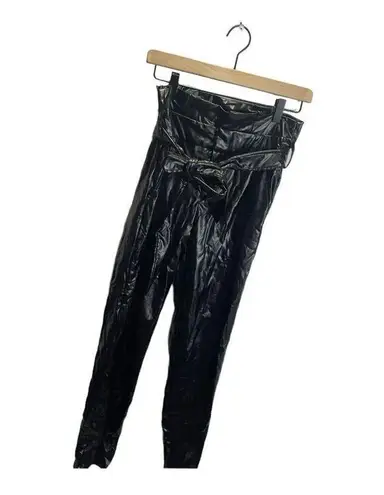 Chocolate USA Black Pleather Paperbag Women's Pants Size S Tie. Waist High Rise