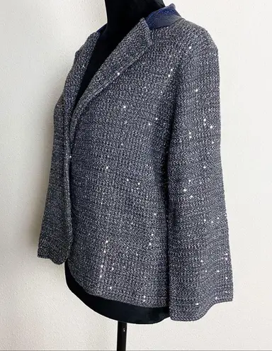 Elie Tahari Visna leather collar sweater blazer