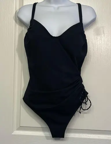 Maison Lejaby Drape Full Cup Ballerina Black Swimsuit Size 38/Large EUC #2478