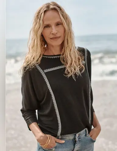 Garnet Hill Monroe Organic-Linen Jersey Knit 3/4 Sleeve Size Small Top