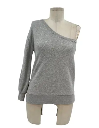 Nation Ltd One Shoulder Sleeve Sweatshirt Pima Cotton Terry Gray Size XS