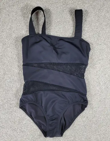 Carmen Marc Valvo One Piece Swimsuit Womens 6 Black Mesh Inset Cutout Swim Beach