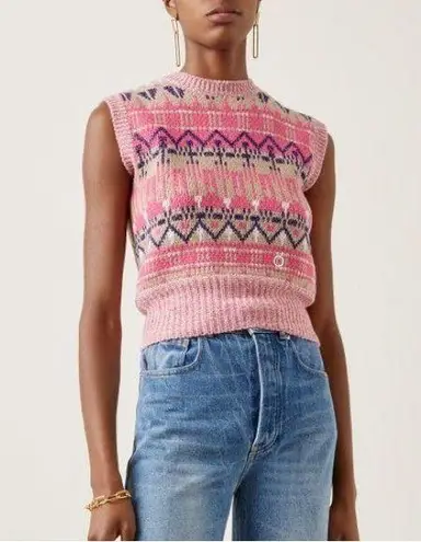 Paco Rabanne Pink Fair Isle Wool Blend Knit Sweater Vest Size XL