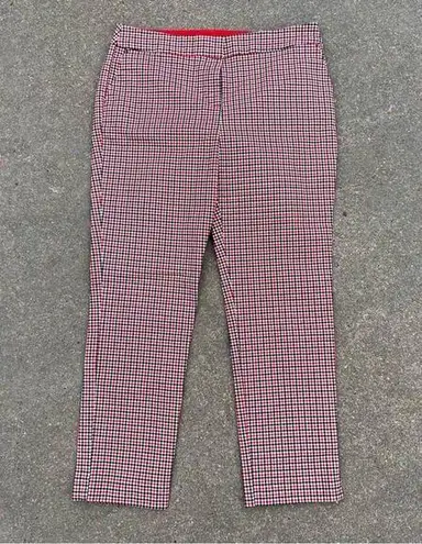 Boden red blue white houndstooth plaid ankle dress pants 10R Size 10