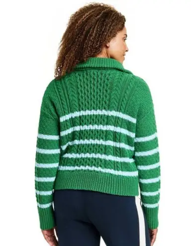 La Ligne Sweater x Target XL Quarter Zip Striped Cable Knit Green Light Blue NWT